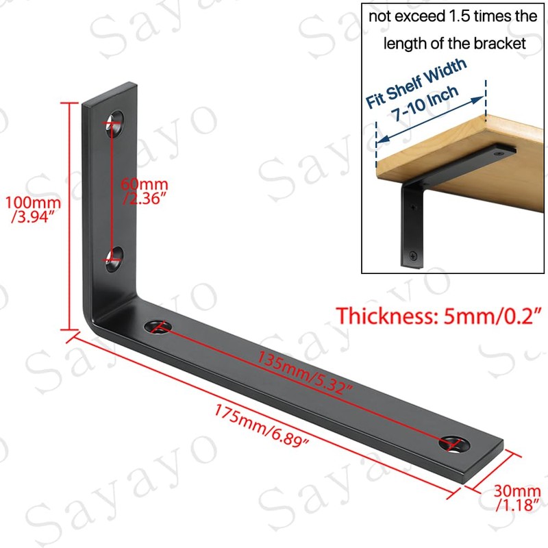 SAYAYO Floating Shelf Brackets Heavy Duty 7 Inch, 1/5 Inch