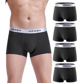 wirarpa Men's Trunks Underwear Cotton Comfortable Stretch Wide Waistband Boxer Briefs 4 Pack Black Medium