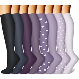 CHARMKING - Calcetines de compresión para mujeres y hombres (8 pares) de 15 a 20 mmHg de cobre graduado son los mejores para embarazadas, enfermeras, rendimiento de aumento, circulación, rodilla alta y pantorrilla ancha (S/M, Multi 58)