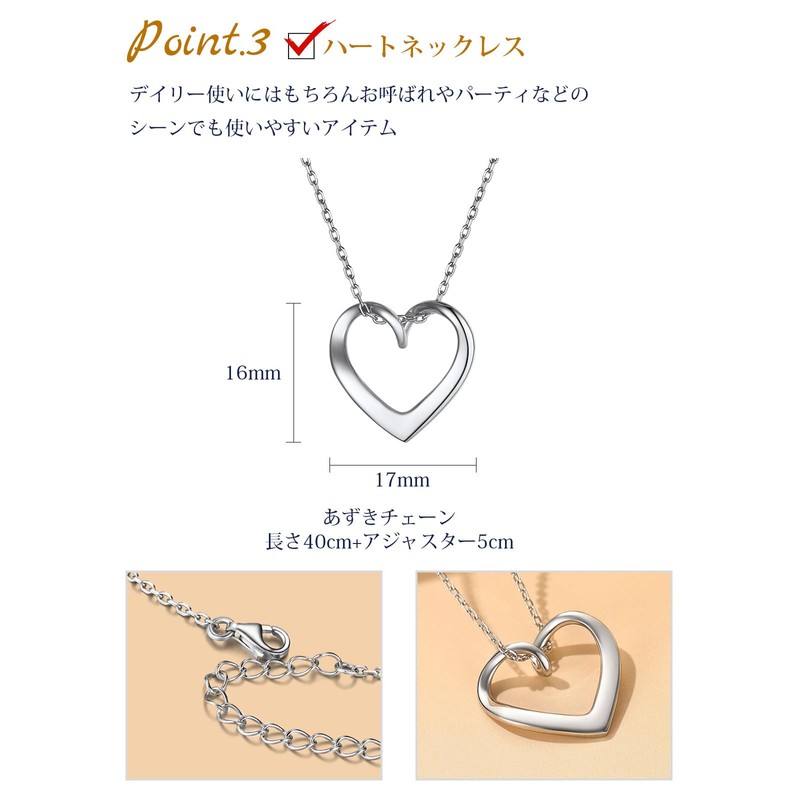 Suplight Women's Open Heart Necklace, 925 Silver, Cute, Simple, Sterling