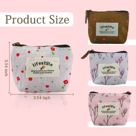 FuninCrea Small Coin Purse, 4 Pack of Different Cute Flower Patterns Canvas Coin Purse with Smooth Zip Mini Wallet for Storing Coin, Credit Card, ID Card, Keys, Lipstick (Style 2)