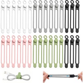 XIANGQIANG 30pcs Organizador de Cables de Datos,Cord Cable Organizer，Bridas de Silicona Multifuncionales,Ldeal para Fijar y Organizar Cables en Hogar, Oficina y Viajes