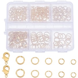 Beebeecraft 1 Box 290Pcs Jewelry Making Supplies Kit 24K Gold Plated Brass 4/5/6/7/8mm Open Jump Rings Lobster Claw Clasps for DIY Jewelry Making