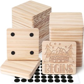 36 Pieces Unfinished Wood Coasters, GOH DODD 4 Inch Wooden Slices Blanks Bulk Set with Foot Pads for Drinks Crafts Laser Engraving Wood Burning Staining Painting Decoupage Wedding, Square