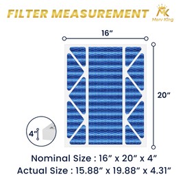 MervKing 16x20x4 Air Filter | MERV 11 | MPR 1000-1200 Ultra Pro | 4-Pack | Pleated HVAC AC Furnace Replacement Air Filters | Actual Size: 15.88" x 19.88" x 4.31"