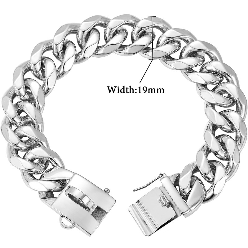 Solid Steel Dog Chain Collar with Buckle,19mm Wide,Heavy Duty Strong
