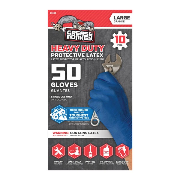 Grease Monkey Disposable Latex Gloves (Large-Tall) - Pack of 50