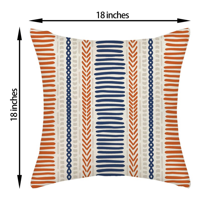 Burnt Orange Navy Blue Pillow Covers 18x18 Inch 2 Pcs