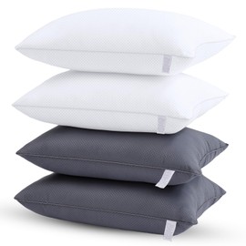 Carasylvia Bed Pillows for Sleeping - Pillows Standard Size Set of 4, Soft Hotel Pillows with Down Alternative Filling for Side, Back & Stomach Sleepers, Fluffy Pillows for Bed (2 White & 2 Grey)