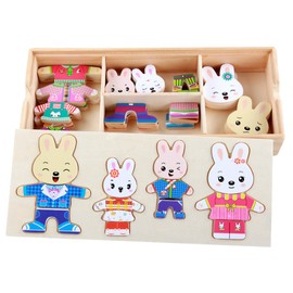 Goclothod Wooden Jigsaw Puzzle 72 Pcs Kids Early Educational Toys Dress-Up Puzzle Set