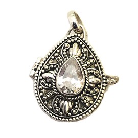 17mm Clear Quartz April birthstone Locket Sterling Silver Keep Sake Necklace PL12