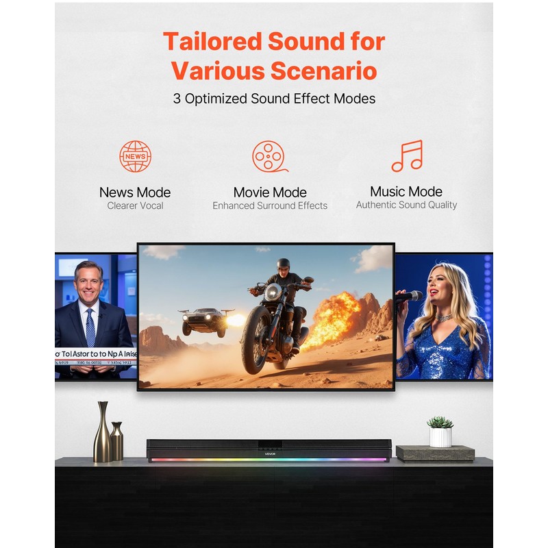 VEVOR Sound Bar for Smart TV, 2.0 Channel, 32-Inch Compact