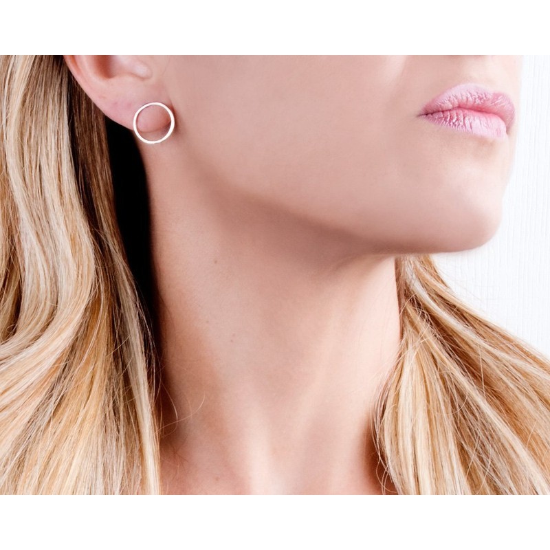 Tooliks - Minimalist Rose Gold Open Circle Stud Earrings -