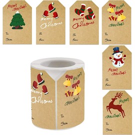 250 Pcs Christmas Tag Stickers Kraft Christmas Stickers Tags Xmas Name Tags Stickers Christmas Kraft Stickers Decorative Stickers for Christmas Holiday Greeting Decoration