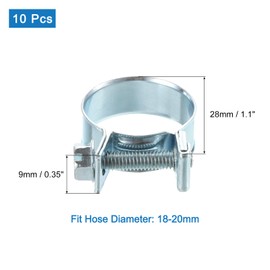 sourcing map 10Pcs Mini Fuel Line Pipe Hose Clamp Clip, Adjustable 18-20mm(0.71"-0.79") Fuel Injection Line Style Hose Clamp, Zinc Plated Pipe Hose Clip Tube Clamps