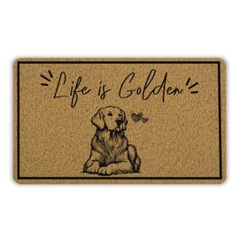 INDAJEDN Funny Golden Retriever Door Mat, Life is Golden Funny Welcome Mats Doormat for Front Door Porch Outside Inside Outdoor Indoor Entrance, 17x29 Inch