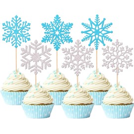 36 piezas de adornos de copos de nieve con purpurina para cupcakes con temática congelada de invierno para el país de las maravillas de invierno, copo de nieve, baby shower, niños, cumpleaños, fiesta