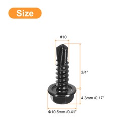 uxcell #10 x 3/4" Hex Washer Head Self Drilling Screws 30Pcs 410 Stainless Steel Sheet Metal Self Tapping Screws for Metal Wood, Black