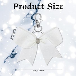 Tondiamo Cheer Bow Keychain Cheer Keychain with Rhinestones Cheerleader Keyrings for Teen Girls Cheerleading Sports Accessory(Glitter White, 16 Pcs)