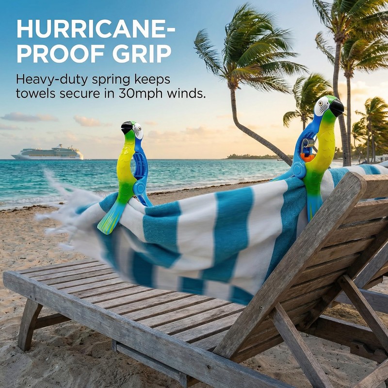 Beach Vacationers' Towel Clips for Beach, Pool, and Cruise Chairs,