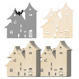 Haunted House Shape Wood Happy Holloween Unfinished Wood Slice for DIY Holloween Party Home Decoration 20pcs