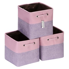 Sea Team 3-Pack Cubic Storage Basket Set, Storage Cube Organizer, Clothes Toys Bin, 11 x 11 x 11 Inches, Big Square Canvas Fabric Collapsible Shelf Box with Handles for Kids Room (Lavender/Orchid)