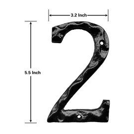 House Numbers- Solid Outside Cast Iron Address Number-5.5 Inch Metal Mailbox Number, Black (Number 2)