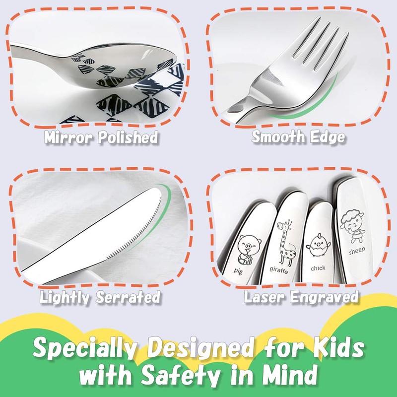 Kids Silverware Set Toddler Utensils 18/8 Stainless Steel 4PCS Fork
