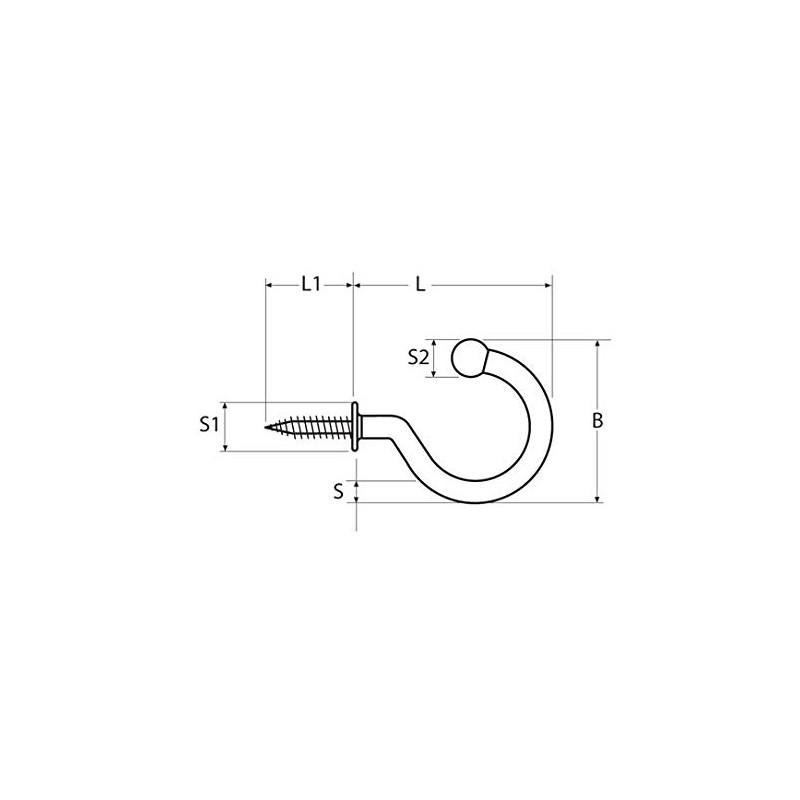 Yacht Steel Stainless Steel Screw Hook with Beffe, 29 mm,
