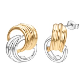 Airokiy Love Knot Mixed Metal Stud Earrings for Women Chunky Gold and Chunky Silver Earrings 18K Gold Plated Silver Plated Jewelry Gifts