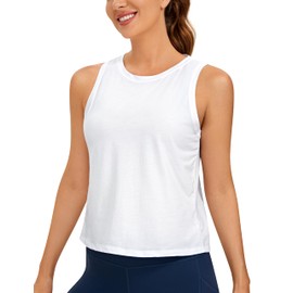 CRZ YOGA Pima Cotton Cropped Tank Tops for Women Workout Crop Tops High Neck Sleeveless Athletic Gym Shirts White X-Small