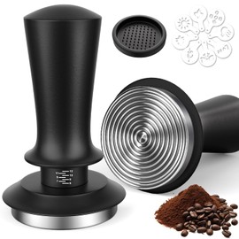 Xkimos 53mm Coffee Tamper with 53.3-54mm Portafilters,Coffee Tamper with 304 Stainless Steel Corrugated Base,Compatible with Popular Sage Models,Spring Loaded Adjustable Pressure Coffee Tamper