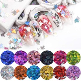 MEILINDS 3D Glitter Sequins Nail Art Tips Charms Maple leaf Design Manicure Nail Decoration 12 Color