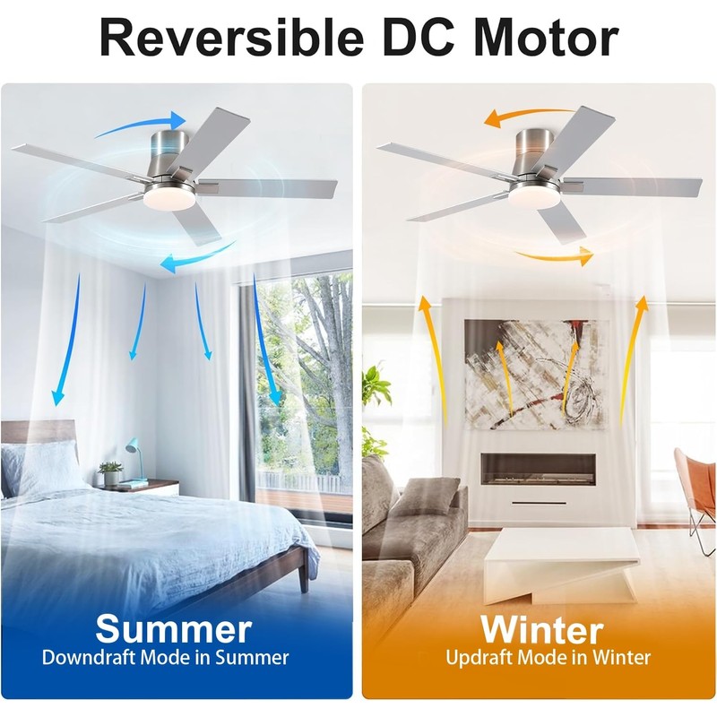 Rayqueen 52 Inch Ceiling Fans with Lights and Remote,Flush Mount