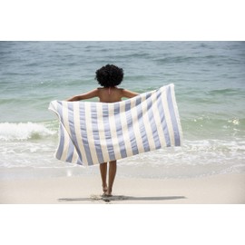 Lightweight Turkish Beach Towel - 100% BCI Cotton, Unbleached Raw Fringe, Oeko-TEX Certified, Absorbent, Eco-Friendly, 36x66 in, 1 lb, Natural Stripe, Portable Sarong Blanket for Pool, Travel, Gift