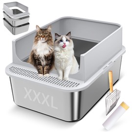 XXXL Sifting Litter Box, 28" L x 20" W x 14" H Stainless Steel Litter Box with Lid, High Sides Multi-Purpose Metal Cat Litter Box Enclosure, Anti-Leakage, Easy Clean for Big Cats and Multi-Cats