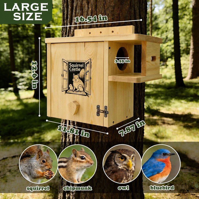 Firmlly Upgraded Version Large Wooden Squirrel House for Outside -