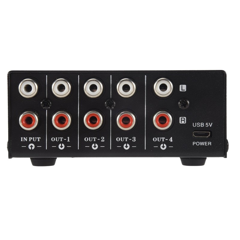 Aswalling 1 in 4 Out Stereo Signal Source Splitter Audio