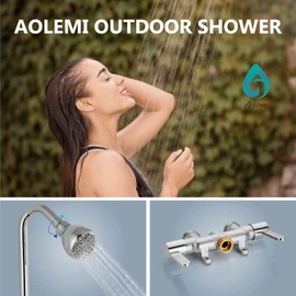 Aolemi Outdoor Shower Fixtures, 31" Exposed Shower System with Shower Head, 2-Handle Outdoor Shower Kit, 3 Inch Center Brass Mixing Valve, Polish Chrome