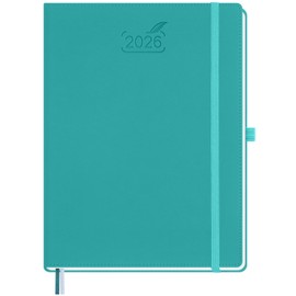 BEZEND 2026 Planner Weekly and Monthly (8.5" x 11") Daily Calendar with Half-Hourly Timeslots & Tab (Jan-Dec) Note & Expenses, Pen Holder, Inner Pocket, Vegan Leather Hardcover - Turquoise