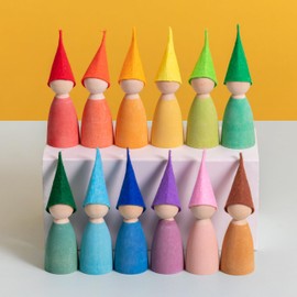 AVDAR Peg Dolls for Toddlers 12 pcs Wooden Rainbow Peg People, Cute Wooden Dolls for Pretend Play Ideal for Combining with Stacking Toys & Dolls House, Montessori Toys for Preschool Education