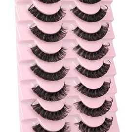 Newcally Lashes Nautral Look False Eyelashes Russian Strip Lashes Mink Wispy Fluffy Lashes Pack D Curl Thick Full Volume Cat Eye Lashes Look Like Extensions 10 Pairs | Newcally