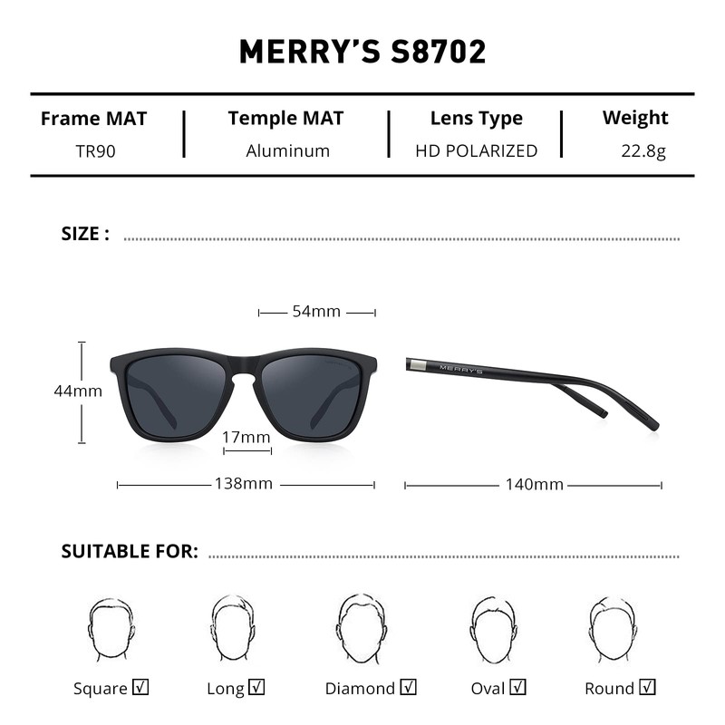 MERRY'S Unisex Polarized Sunglasses for Women Men Classic Retro Designer