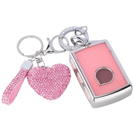 Meruns Compatible with Volvo Key fob Cover with Diamond Bling Keychain, Car Accessories Key Holder Shell for XC40 XC60 XC90 S90 V90 2021 2022 Smart Key, Silver Pink