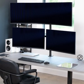 VIVO Triple Monitor Extra Tall Desk Mount for up to 49 inch Ultrawides on Center Bracket and 27 inch Screens on Side Brackets, Holds up to 44 lbs, Black, STAND-V103T