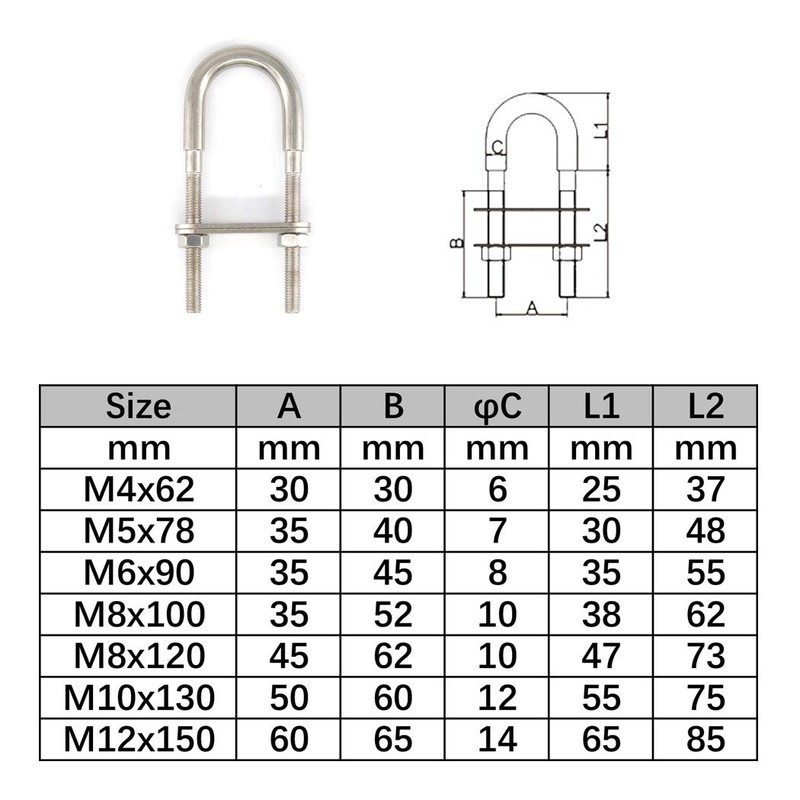 304 Stainless Steel U Bolt Set Marine Boat Deck Hardware