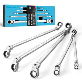 DURATECH Extra Long Flex-Head Ratcheting Wrench Set, Double Box End Wrench Set, 5-Piece, SAE, 5/16" to 13/16", CR-V Steel, with EVA Foam Tool Organizer