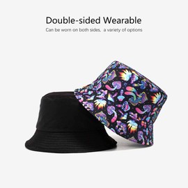 YAMEIZE Fashion Summer Bucket Hat for Women - Fashionable Double Sided Bucket Hat for Men and Teens.., f-mushroom