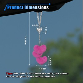 Bling Heart Diamond Car Mirror Hanging Accessories, Crystal Rhinestone Love Heart & Plush Ball Car Rear View Mirror Charm, Lucky Ornament Pendant Car Interior Decoration for Women Girls (Pink)