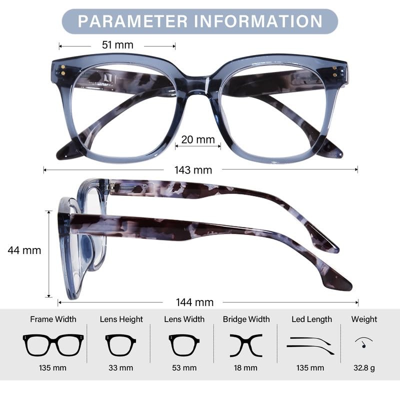 Progressive Multifocus Reading Glasses for Women Men Oversized Anti Blue